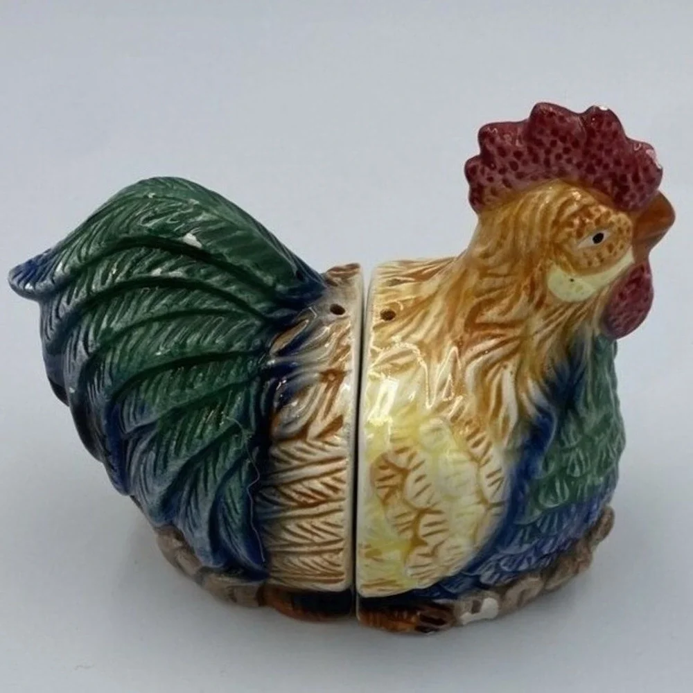 Rooster Salt‎ and Pepper Shaker Set Multicolor Ceramic Farmhouse Kitchen Decor